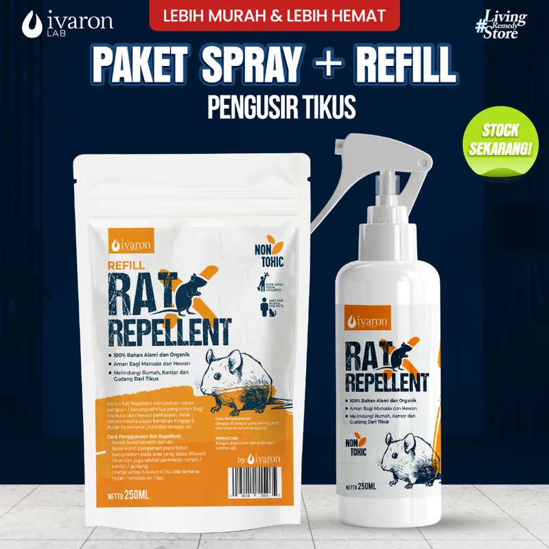 IVARON Paket Pengusir Tikus Rat Repellent Spray 250ml + Refill 250ml Pengusir Tikus Untuk Rumah dan Mobil