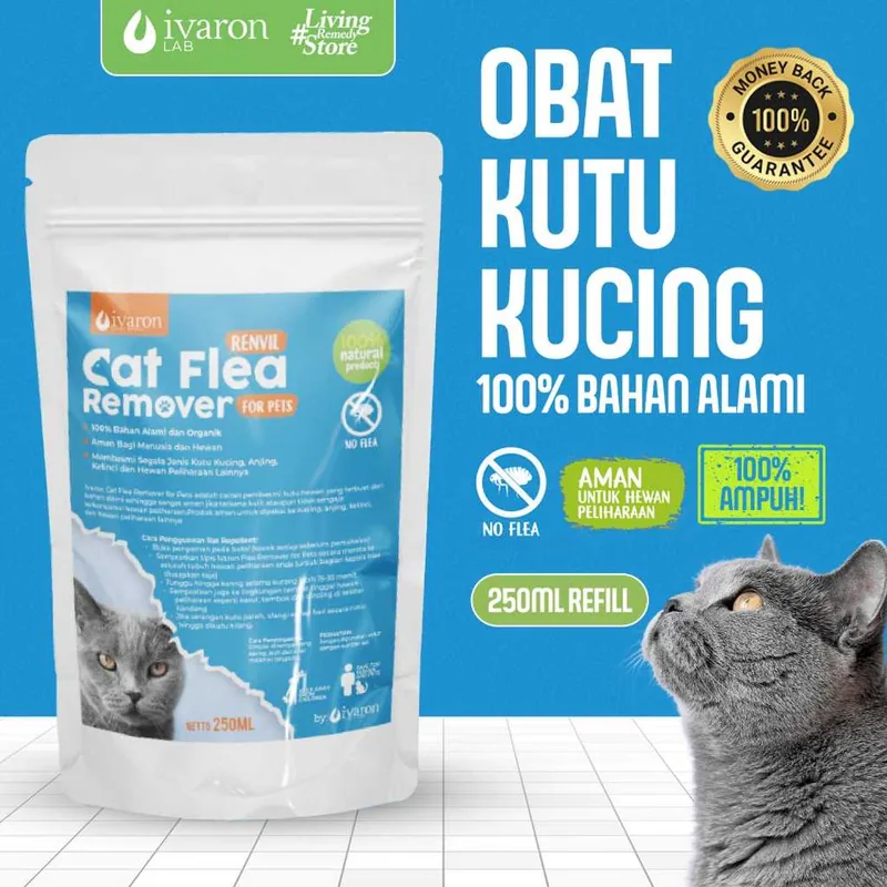 IVARON Obat Kutu Kucing Cat Flea Alami 250ml | Spray Pembasmi Penghilang Kutu Refill untuk Hewan Peliharaan