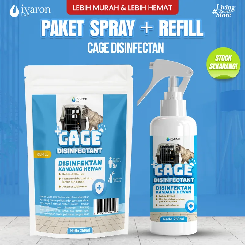 IVARON Paket Pet Odor Remover Disinfektan Kandang Spray 250ml + Refill 250ml Penghilang Bau Kotoran