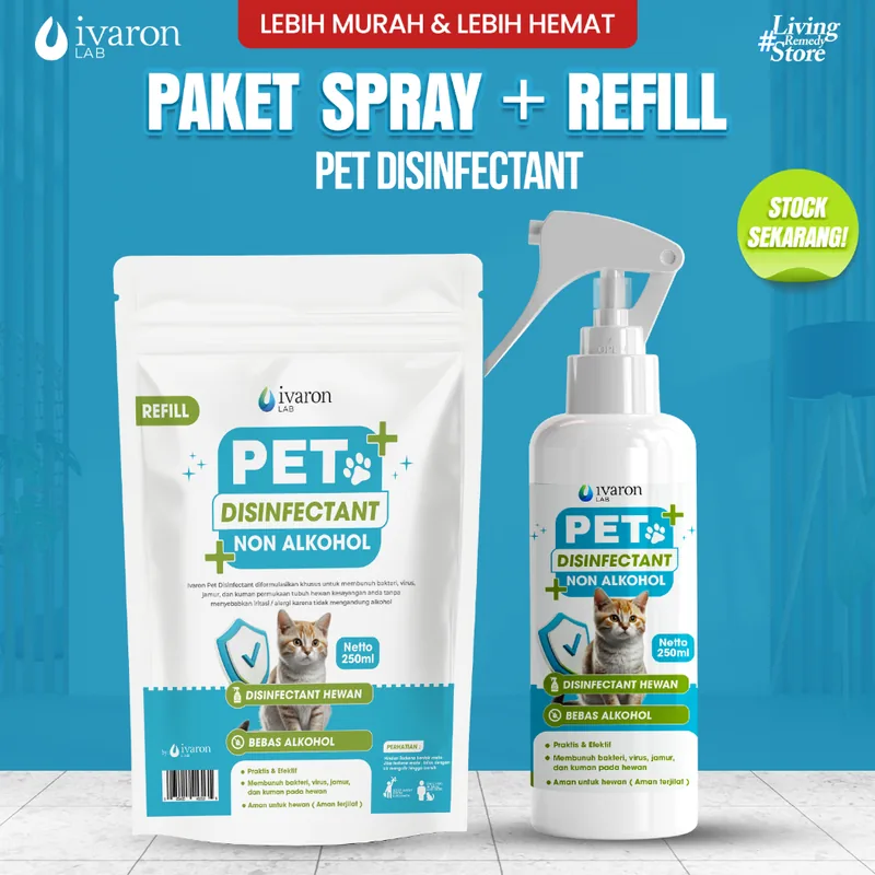 IVARON Paket Disinfektan Kucing & Anjing Aman Dijilat Basmi Virus & Bakteri Obat Kutu Kucing Kandang