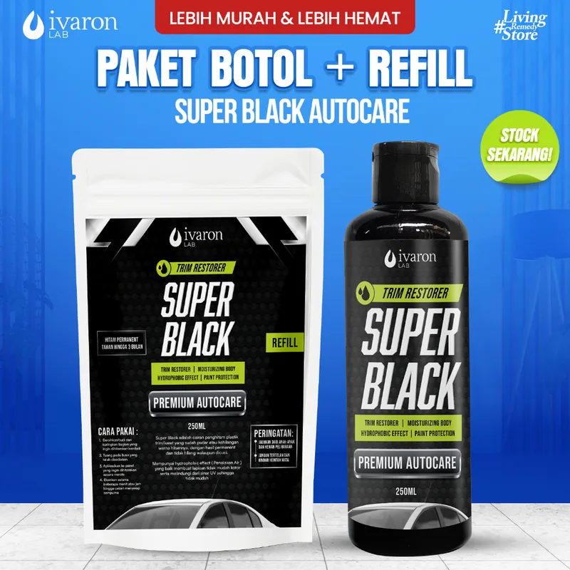 IVARON Paket Penghitam Body Motor Botol 250ml + Refill 250ml Pengkilap Body Kasar Super Black