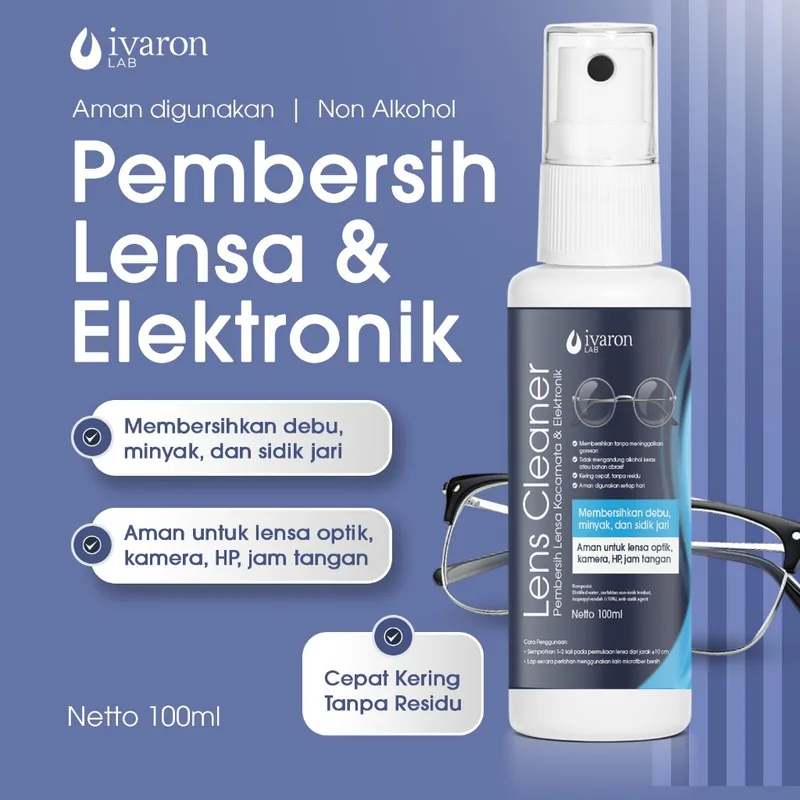 IVARON Lens Cleaner Pembersih Lensa Kacamata Kamera HP Jam Tangan Cepat Kering Tanpa Residu 100ML